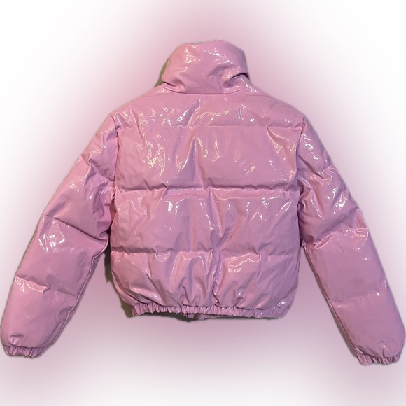 PrettyLittleThing Bubble Pink Vinyl Cropped Puffer Jacket Women’s 6/8 - Picture 3 of 3